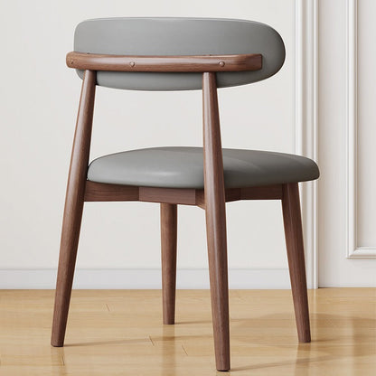 Contemporary Scandinavian Faux Leather Solid Wood Curved Horn Rounded Square Dining Chair With Ergonomic Back For Living Room & Dining Room
