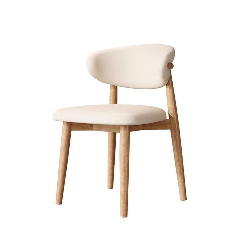 Contemporary Scandinavian Faux Leather Solid Wood Curved Horn Rounded Square Dining Chair With Ergonomic Back For Living Room & Dining Room