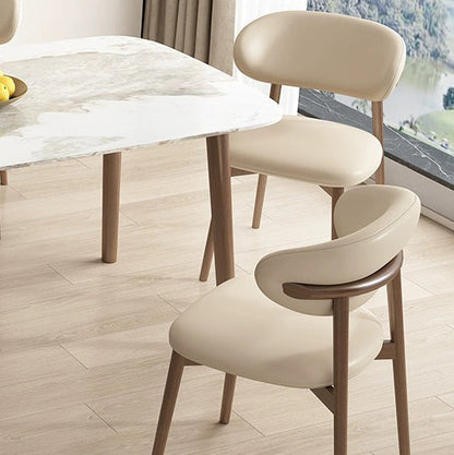 Contemporary Scandinavian Faux Leather Solid Wood Curved Horn Rounded Square Dining Chair With Ergonomic Back For Living Room & Dining Room
