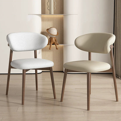 Contemporary Scandinavian Faux Leather Solid Wood Curved Horn Rounded Square Dining Chair With Ergonomic Back For Living Room & Dining Room