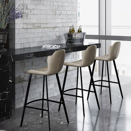 Contemporary Scandinavian Faux Leather Carbon Steel Arched Bar Stool With Backrest For Dining Room & Living Room