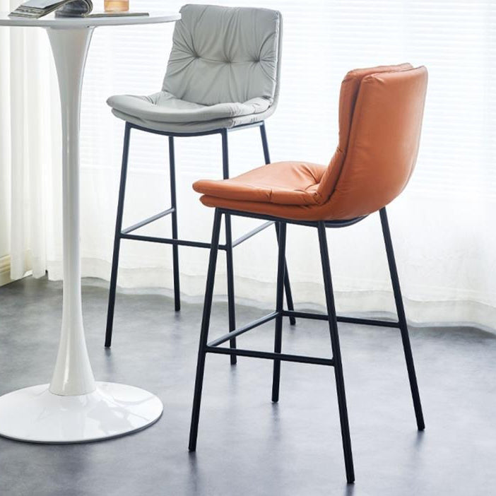 Contemporary Scandinavian Artificial Leather Carbon Steel Arched Bar Stool With Backrest For Dining Room & Living Room