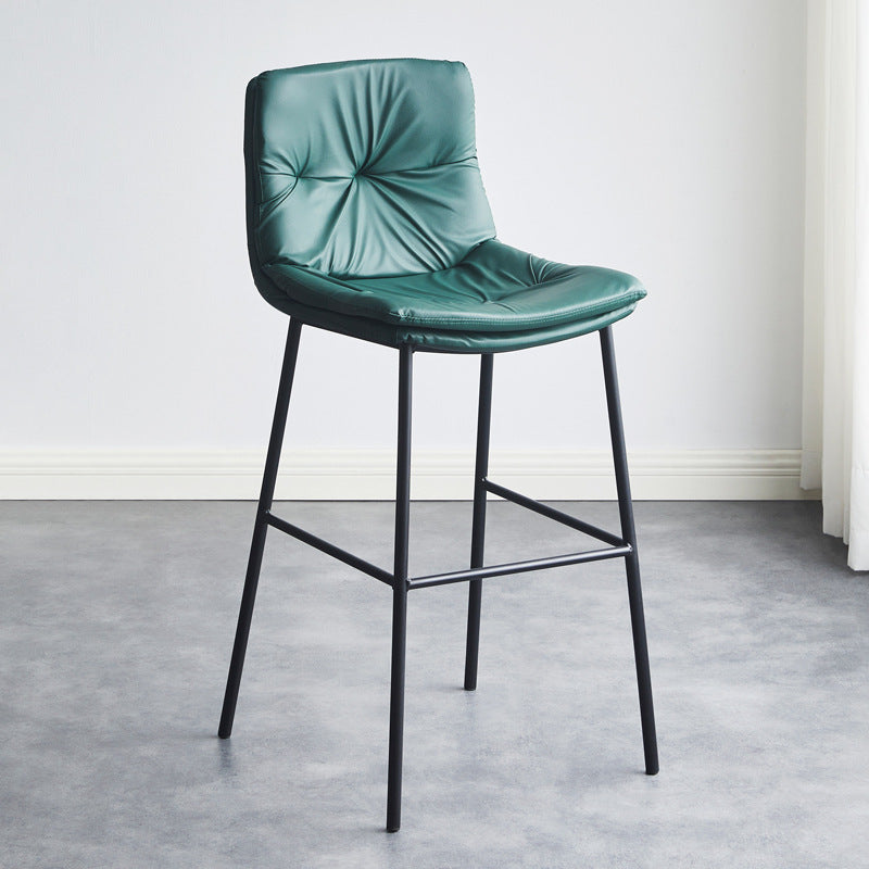 Contemporary Scandinavian Artificial Leather Carbon Steel Arched Bar Stool With Backrest For Dining Room & Living Room