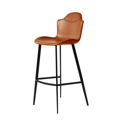 Contemporary Scandinavian Faux Leather Carbon Steel Arched Bar Stool With Backrest For Dining Room & Living Room