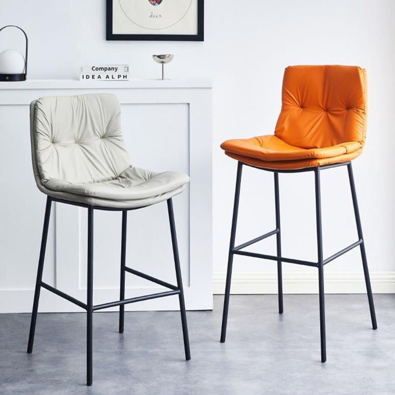 Contemporary Scandinavian Artificial Leather Carbon Steel Arched Bar Stool With Backrest For Dining Room & Living Room