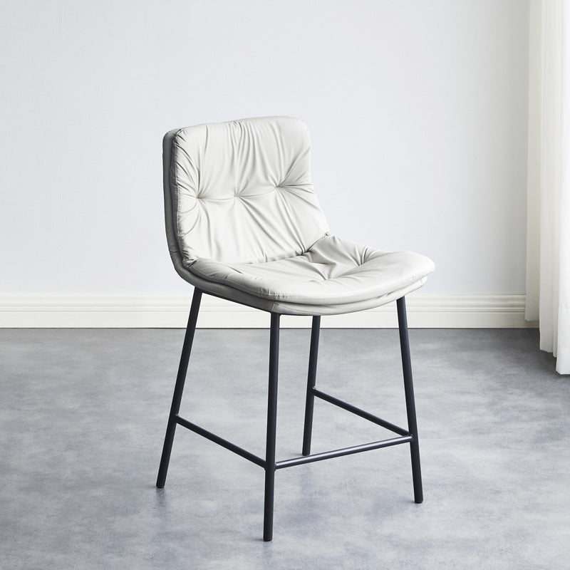 Contemporary Scandinavian Artificial Leather Carbon Steel Arched Bar Stool With Backrest For Dining Room & Living Room