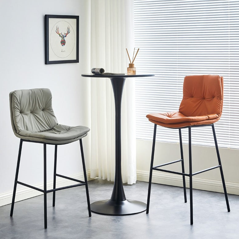 Contemporary Scandinavian Artificial Leather Carbon Steel Arched Bar Stool With Backrest For Dining Room & Living Room