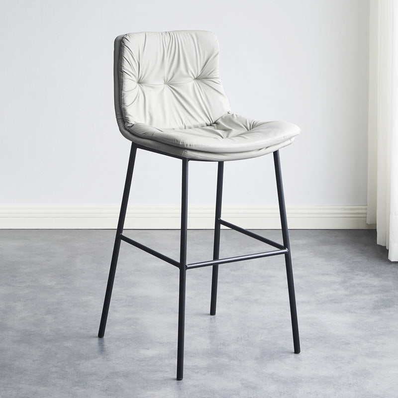 Contemporary Scandinavian Artificial Leather Carbon Steel Arched Bar Stool With Backrest For Dining Room & Living Room