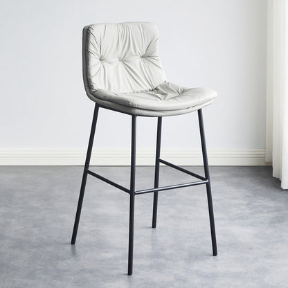 Contemporary Scandinavian Artificial Leather Carbon Steel Arched Bar Stool With Backrest For Dining Room & Living Room