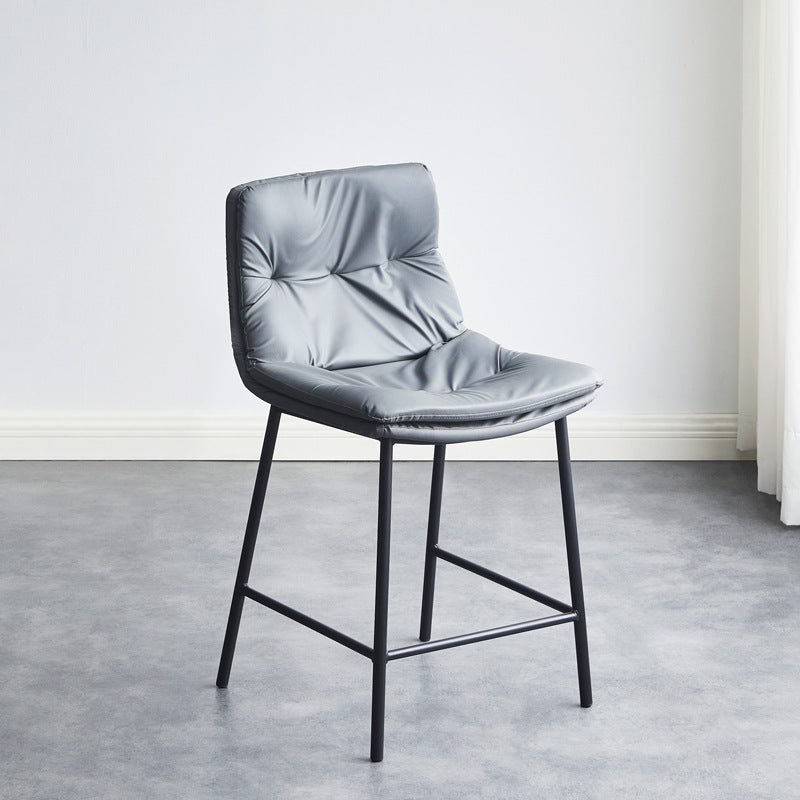 Contemporary Scandinavian Artificial Leather Carbon Steel Arched Bar Stool With Backrest For Dining Room & Living Room