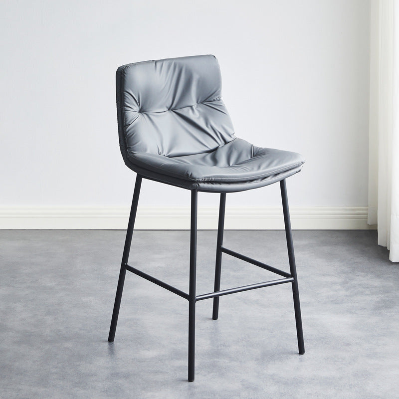 Contemporary Scandinavian Artificial Leather Carbon Steel Arched Bar Stool With Backrest For Dining Room & Living Room