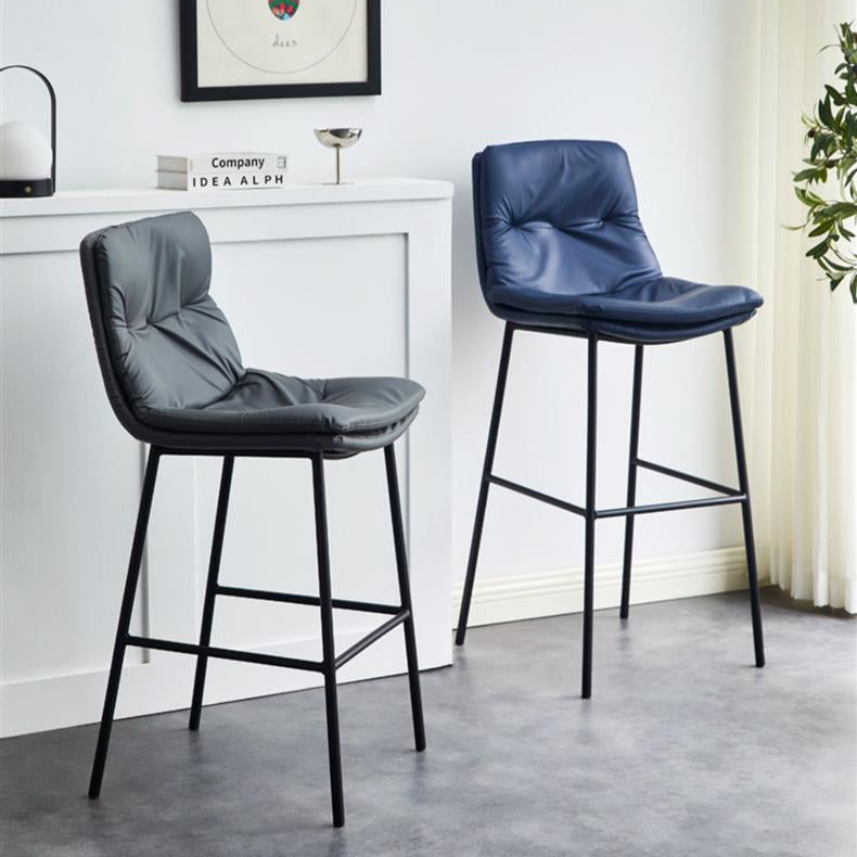 Contemporary Scandinavian Artificial Leather Carbon Steel Arched Bar Stool With Backrest For Dining Room & Living Room