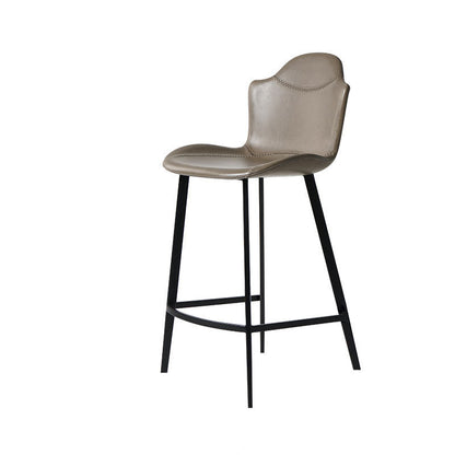 Contemporary Scandinavian Faux Leather Carbon Steel Arched Bar Stool With Backrest For Dining Room & Living Room