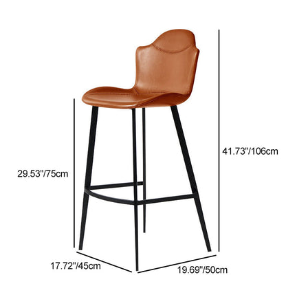 Contemporary Scandinavian Faux Leather Carbon Steel Arched Bar Stool With Backrest For Dining Room & Living Room