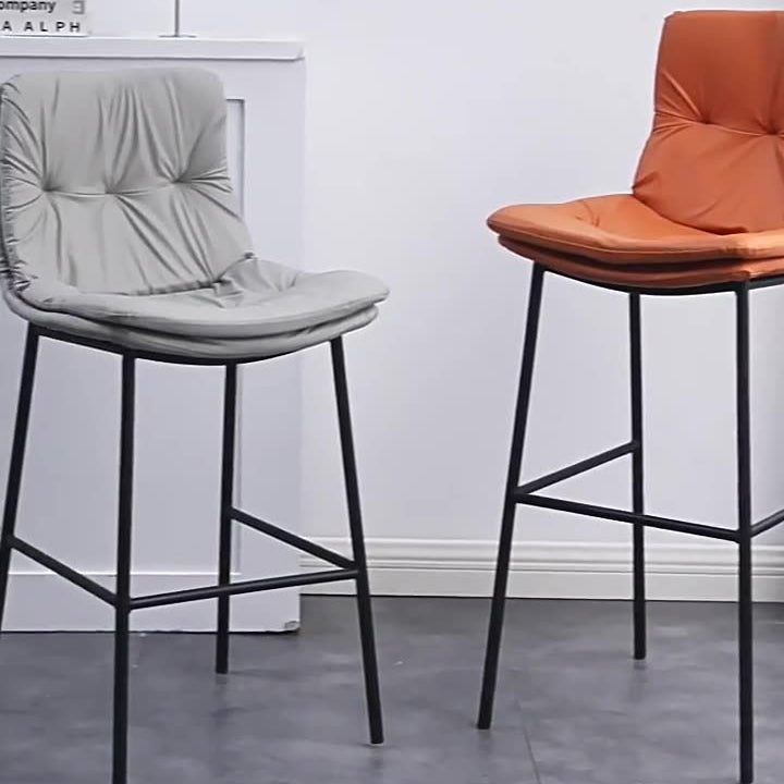 Contemporary Scandinavian Artificial Leather Carbon Steel Arched Bar Stool With Backrest For Dining Room & Living Room