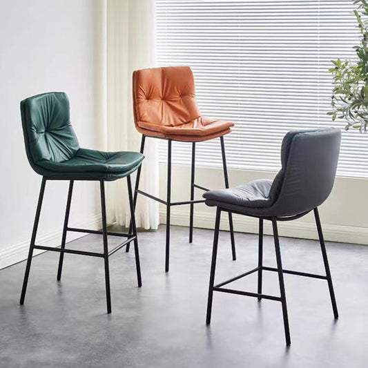 Contemporary Scandinavian Artificial Leather Carbon Steel Arched Bar Stool With Backrest For Dining Room & Living Room