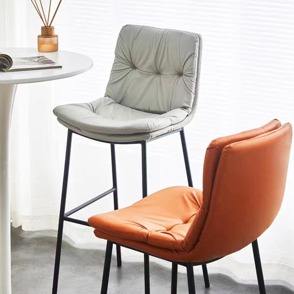Contemporary Scandinavian Artificial Leather Carbon Steel Arched Bar Stool With Backrest For Dining Room & Living Room