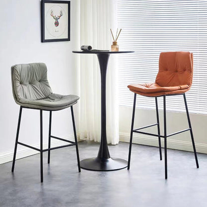 Contemporary Scandinavian Artificial Leather Carbon Steel Arched Bar Stool With Backrest For Dining Room & Living Room