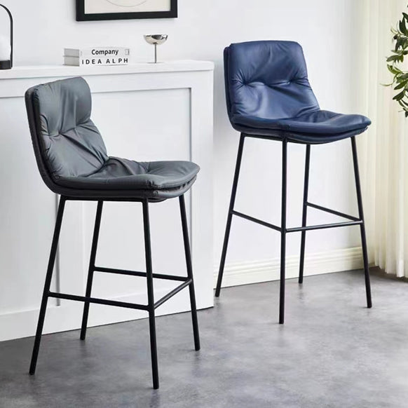 Contemporary Scandinavian Artificial Leather Carbon Steel Arched Bar Stool With Backrest For Dining Room & Living Room