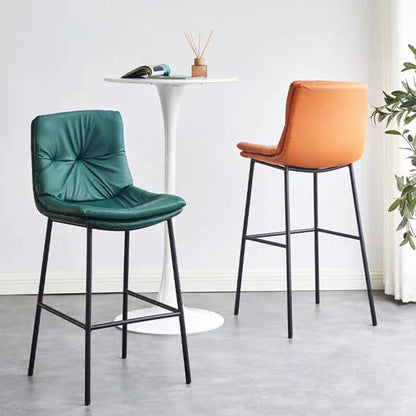 Contemporary Scandinavian Artificial Leather Carbon Steel Arched Bar Stool With Backrest For Dining Room & Living Room