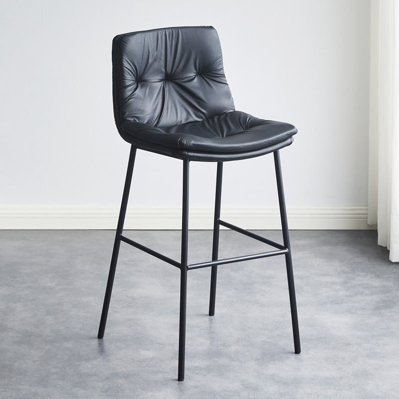 Contemporary Scandinavian Artificial Leather Carbon Steel Arched Bar Stool With Backrest For Dining Room & Living Room