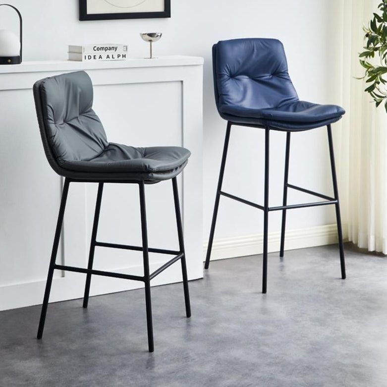 Contemporary Scandinavian Artificial Leather Carbon Steel Arched Bar Stool With Backrest For Dining Room & Living Room