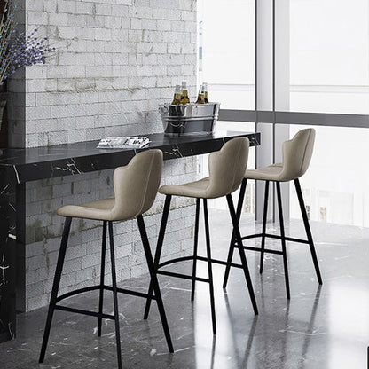 Contemporary Scandinavian Faux Leather Carbon Steel Arched Bar Stool With Backrest For Dining Room & Living Room