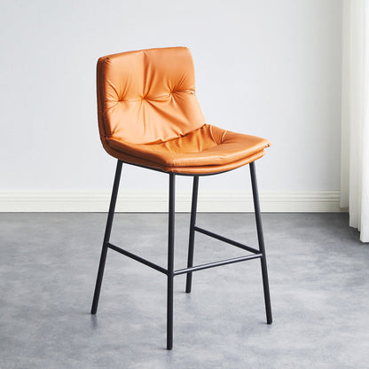 Contemporary Scandinavian Artificial Leather Carbon Steel Arched Bar Stool With Backrest For Dining Room & Living Room