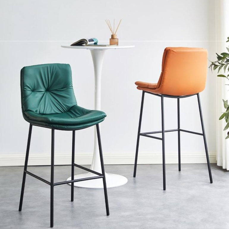 Contemporary Scandinavian Artificial Leather Carbon Steel Arched Bar Stool With Backrest For Dining Room & Living Room