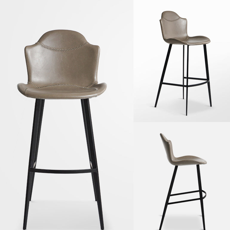 Contemporary Scandinavian Faux Leather Carbon Steel Arched Bar Stool With Backrest For Dining Room & Living Room