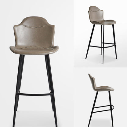 Contemporary Scandinavian Faux Leather Carbon Steel Arched Bar Stool With Backrest For Dining Room & Living Room