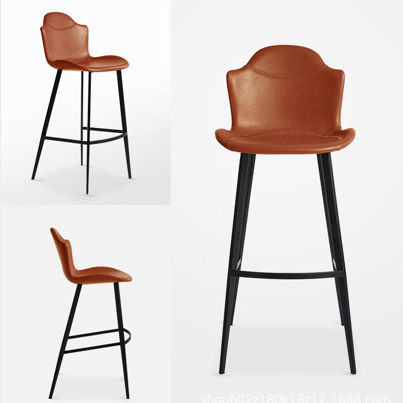 Contemporary Scandinavian Faux Leather Carbon Steel Arched Bar Stool With Backrest For Dining Room & Living Room