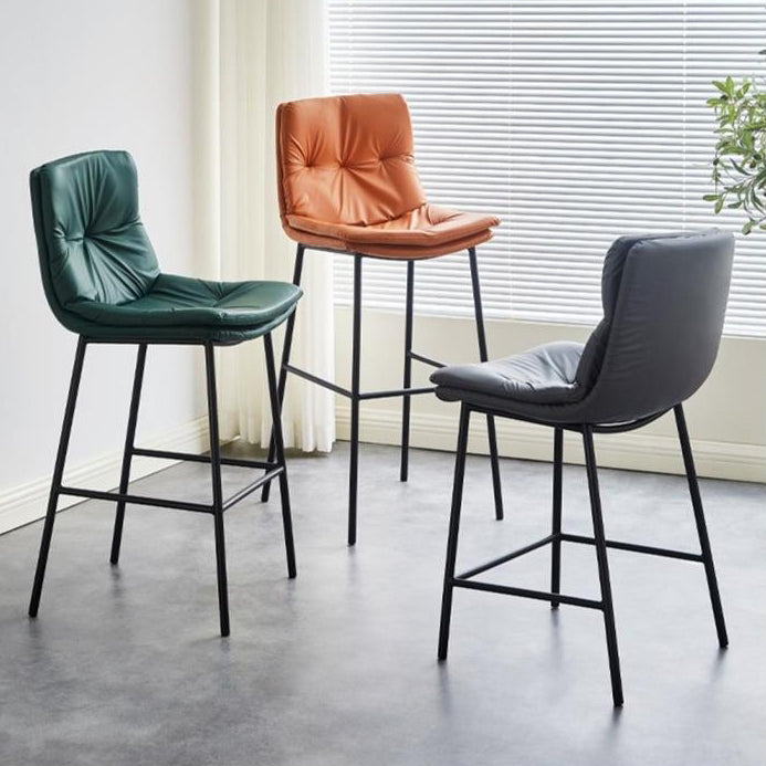 Contemporary Scandinavian Artificial Leather Carbon Steel Arched Bar Stool With Backrest For Dining Room & Living Room