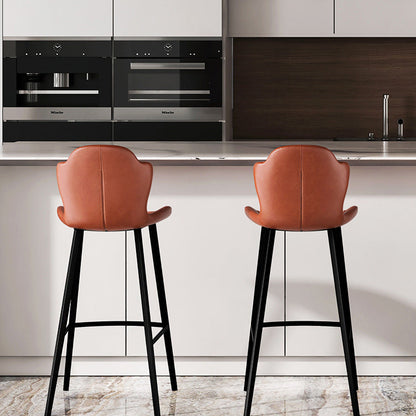 Contemporary Scandinavian Faux Leather Carbon Steel Arched Bar Stool With Backrest For Dining Room & Living Room