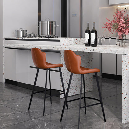 Contemporary Scandinavian Faux Leather Carbon Steel Arched Bar Stool With Backrest For Dining Room & Living Room