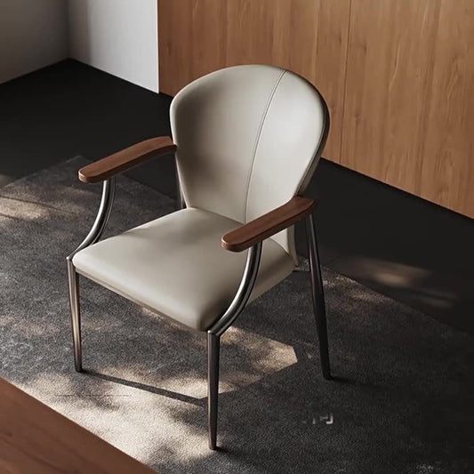 Contemporary Scandinavian Microfiber Leather Walnut Stainless Steel Curved Square Dining Chair With Backrest For Living Room & Dining Room
