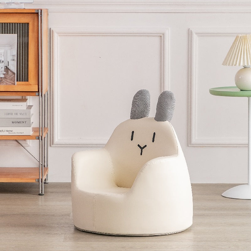 Modern Art Deco Wood Leather Animal-Shaped Kids Chair With Backrest & Armrest For Bedroom & Living Room