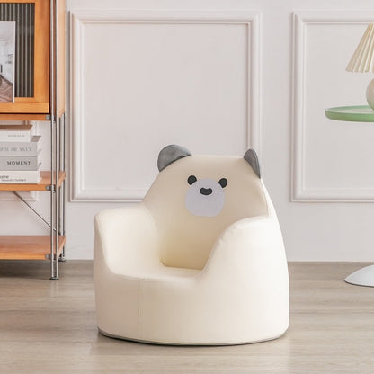 Modern Art Deco Wood Leather Animal-Shaped Kids Chair With Backrest & Armrest For Bedroom & Living Room