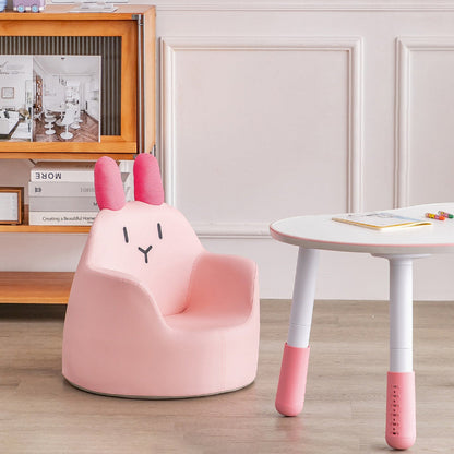 Modern Art Deco Wood Leather Animal-Shaped Kids Chair With Backrest & Armrest For Bedroom & Living Room