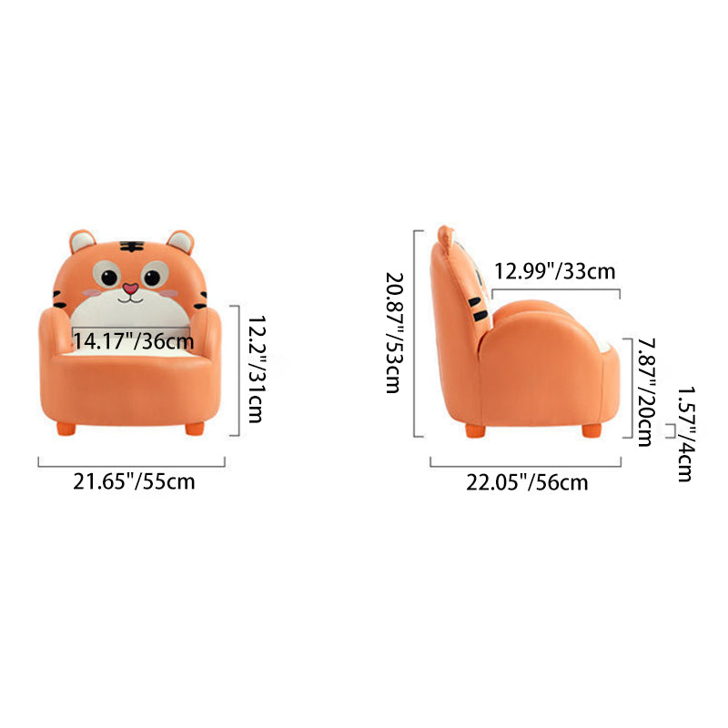 Modern Art Deco Kids Leather Solid Wood Tiger & Bear Shape Chair With Backrest Armrests For Bedroom & Living Room