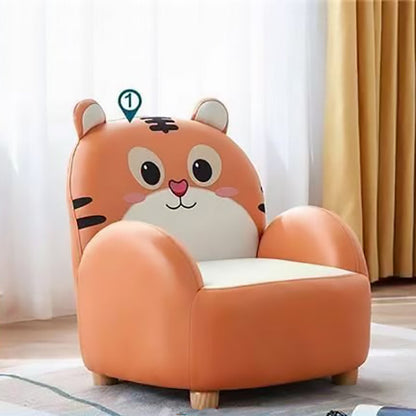 Modern Art Deco Kids Leather Solid Wood Tiger & Bear Shape Chair With Backrest Armrests For Bedroom & Living Room