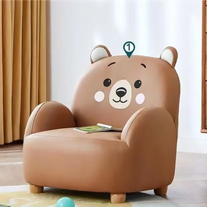 Modern Art Deco Kids Leather Solid Wood Tiger & Bear Shape Chair With Backrest Armrests For Bedroom & Living Room