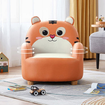 Modern Art Deco Kids Leather Solid Wood Tiger & Bear Shape Chair With Backrest Armrests For Bedroom & Living Room