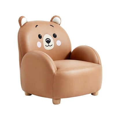 Modern Art Deco Kids Leather Solid Wood Tiger & Bear Shape Chair With Backrest Armrests For Bedroom & Living Room