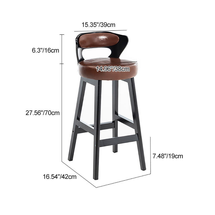 Modern Minimalist Leather & Solid Wood Round Horn-Shaped Bar Stool With Backrest For Living Room & Dining Room