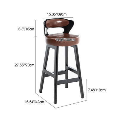 Modern Minimalist Leather & Solid Wood Round Horn-Shaped Bar Stool With Backrest For Living Room & Dining Room