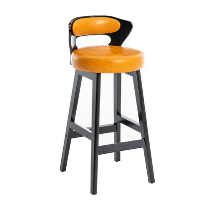 Modern Minimalist Leather & Solid Wood Round Horn-Shaped Bar Stool With Backrest For Living Room & Dining Room