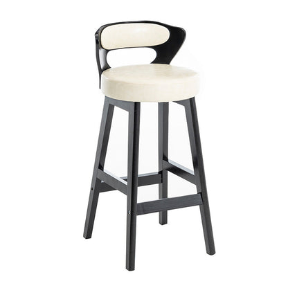Modern Minimalist Leather & Solid Wood Round Horn-Shaped Bar Stool With Backrest For Living Room & Dining Room