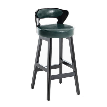 Modern Minimalist Leather & Solid Wood Round Horn-Shaped Bar Stool With Backrest For Living Room & Dining Room