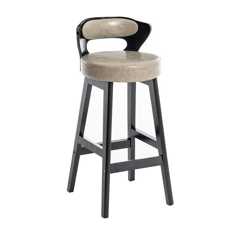 Modern Minimalist Leather & Solid Wood Round Horn-Shaped Bar Stool With Backrest For Living Room & Dining Room